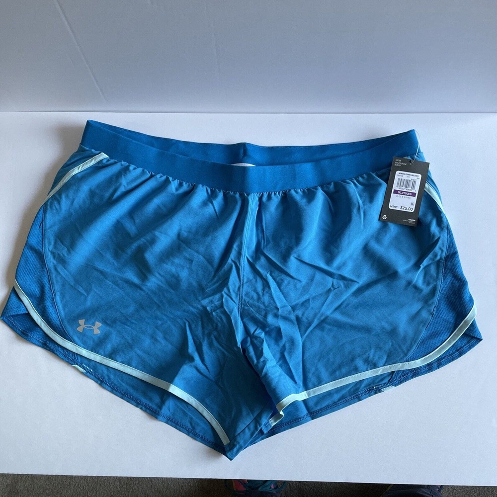 Under Armour Womens Fly By 2.0 Short Size 2XL Turquoise Heat Gear Inside Pocket
